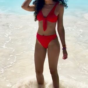 bikinishe Swim - Bikini she red swimsuit high waist bottom tie top bikinishe Swim - Bikini she red swimsuit high waist bottom tie top